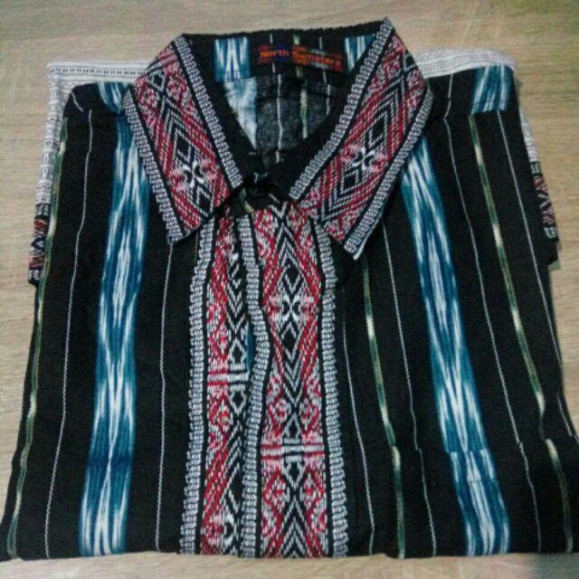 Kemeja Batik Batak Bahan Katun Merah Motif Ulos