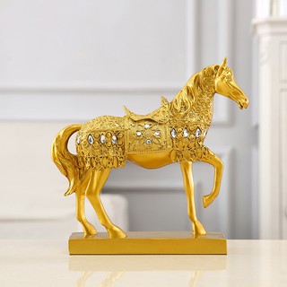  Patung  Figur Kuda Berjalan Warna Emas Bahan Resin Untuk  