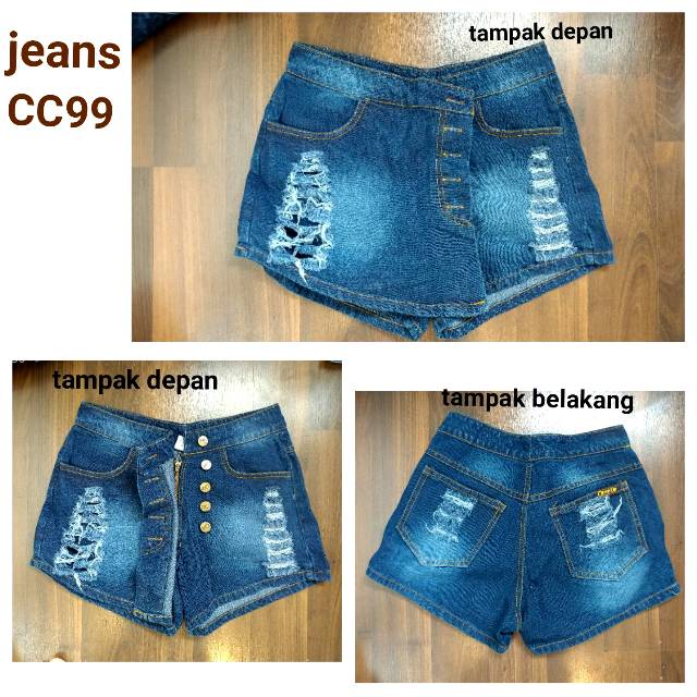 Celana jeans biru mini aksen sobek casual wanita jean's denim hot pants import