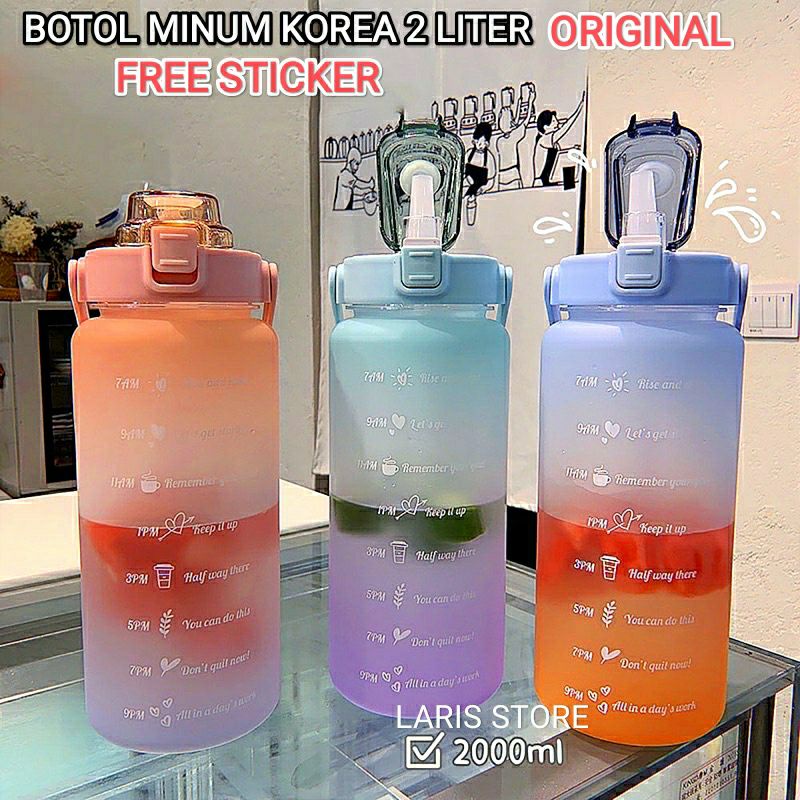 Botol Minum 2 Liter / Botol Minum Korea ORIGINAL Viral Motivasi Lucu Pelangi Free Sticker