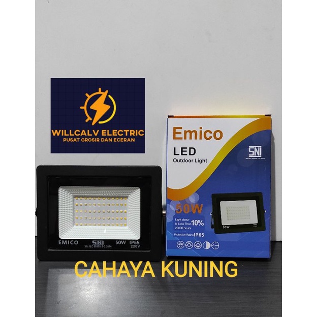 LAMPU SOROT LED 50W EMICO CAHAYA KUNING 3000K