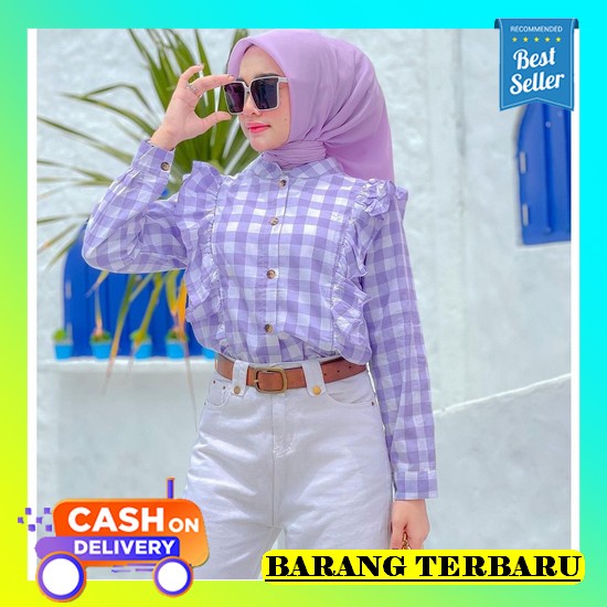 Bagus Dipakai - Atasan Wanita Hitam Kekinian Putih Import Kotak Hem D4L0 Big Size Baju [Cod] Outfit 