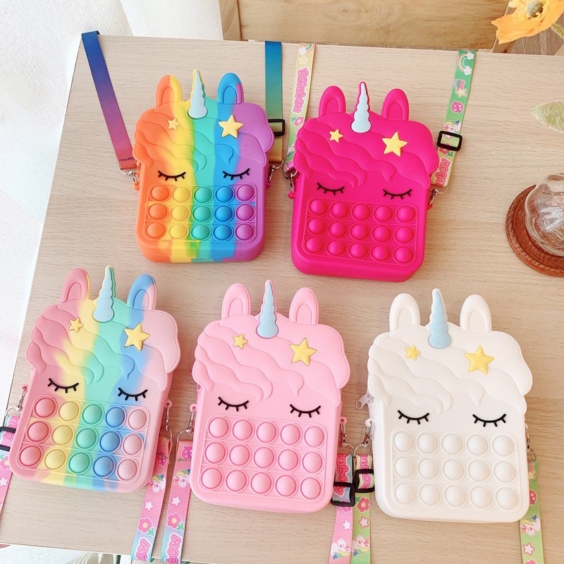 TAS POP IT RAINBOW UNICORN SELEMPANG ANAK SLINGBAG ANAK