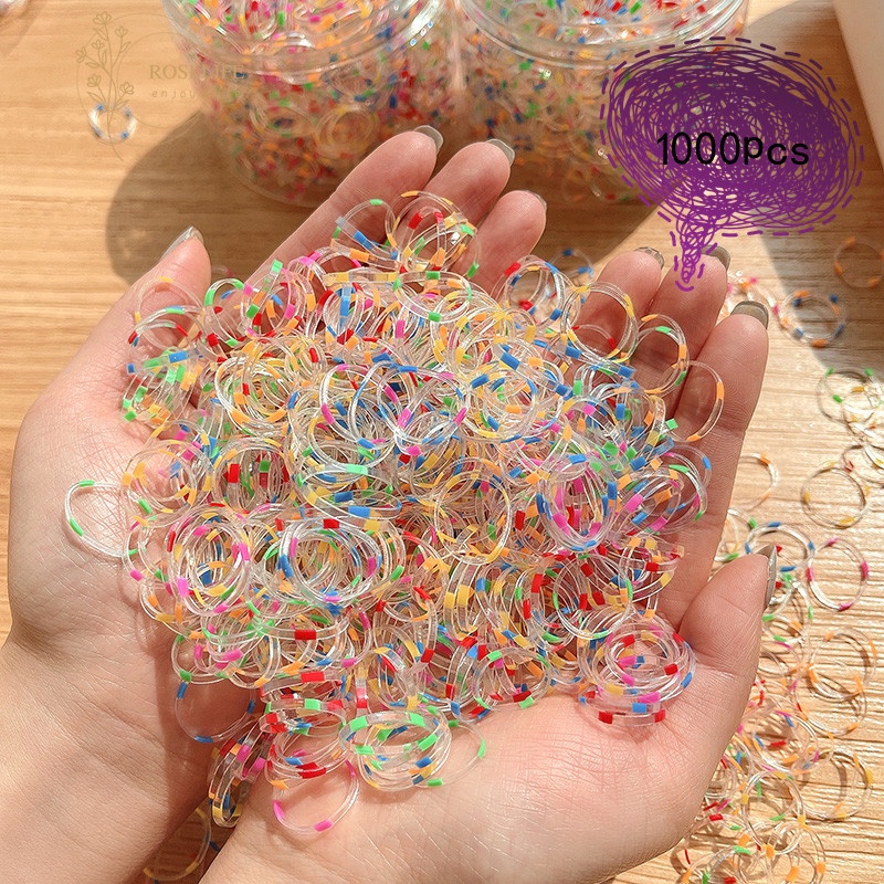 Roselife 1000Pcs Disposable Multicolor Small Hair Bands for Kids Baby Girls High Elastic Rubber Band Hair Ties