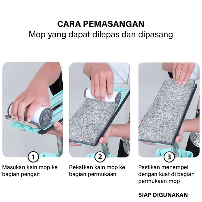 AVVET Alat Pel Lantai Tarik Ultra Mop Cleanze Pembersih Lantai Flat Mop Magic Putar 360 Derajat Free Kain