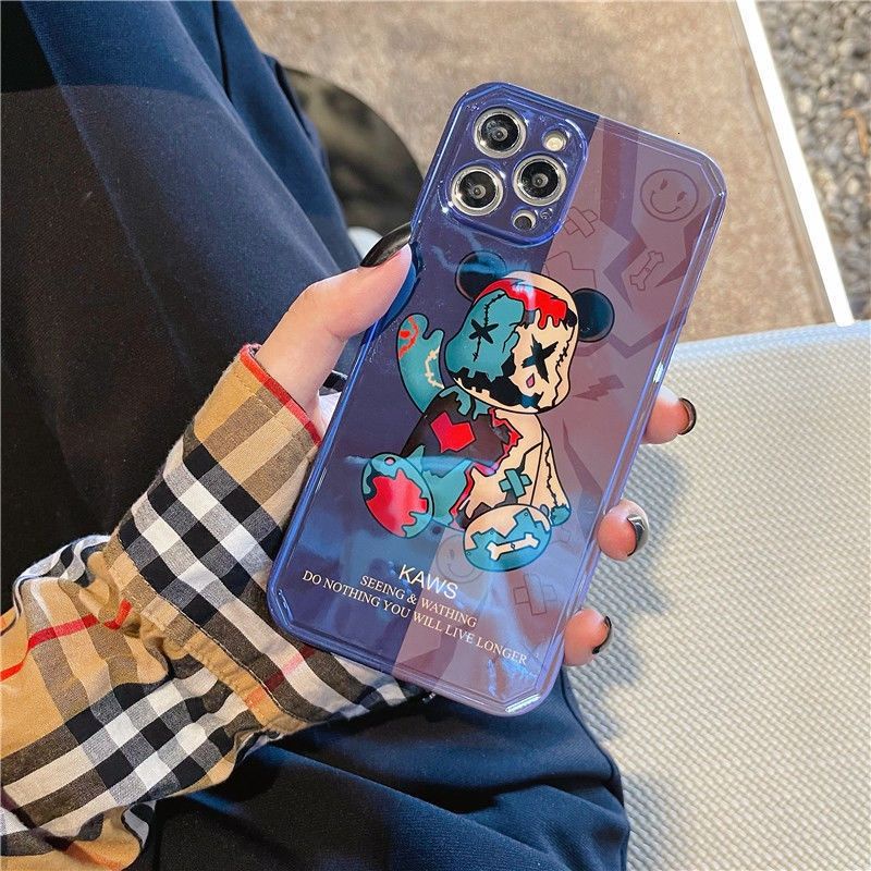 Glossy bear face pattern phone case with  for IPhone 12 12promax XR 7 8Plus SE X XS 11 11promax Soft silicone cover Pj77