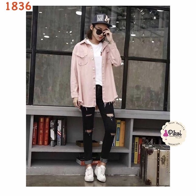 Jaket denim jeans wanita murah / jaket putih cewek / jaket pink wanita / jaket impor korea lucu 1836