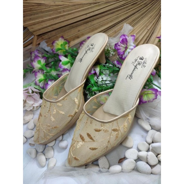 sepatu wanita warna gold tinggi 7cm platfoam depan