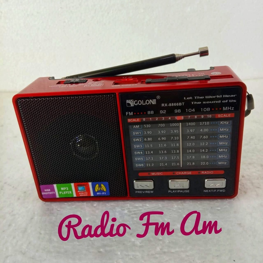 Radio FM AM SW1-6 GOLON RX-8866 (BLUETOOTH/Tanpa BLUETOOTH) 100% ORI