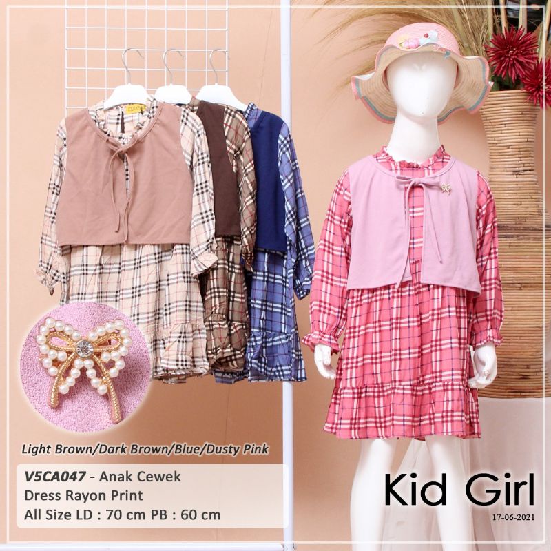 Katun Baju anak cewek dress cardigan Velveteen kombinasi rayon Burberry print