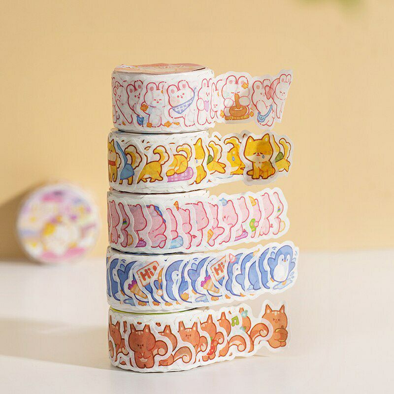 100pcs/roll washi tape gulung beragam karakter lucu imut untuk scrapbook dan jurnal