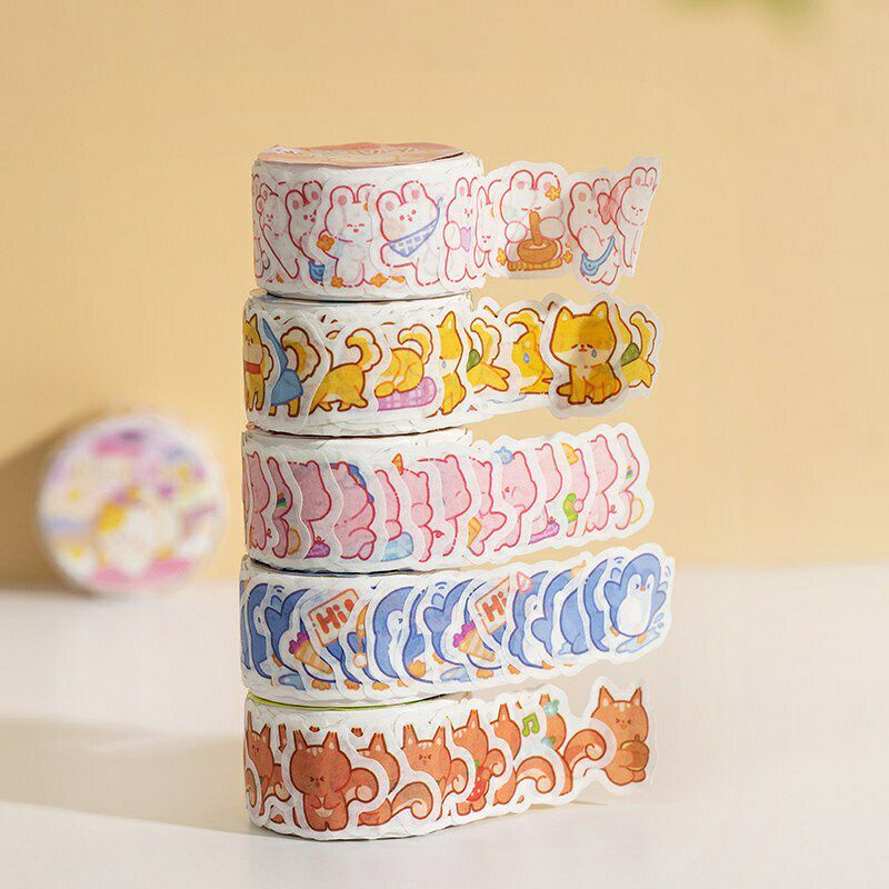 

100pcs/roll washi tape gulung beragam karakter lucu imut untuk scrapbook dan jurnal