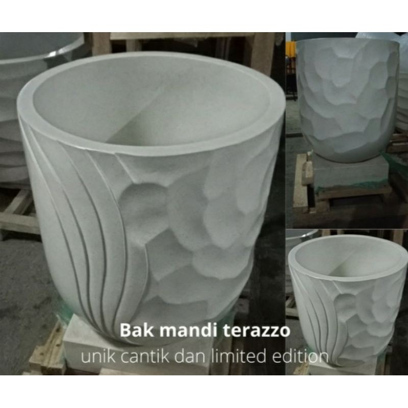 Bak Mandi Handmade Terazzo Bali Tipe Gelombang Ukir T70cm