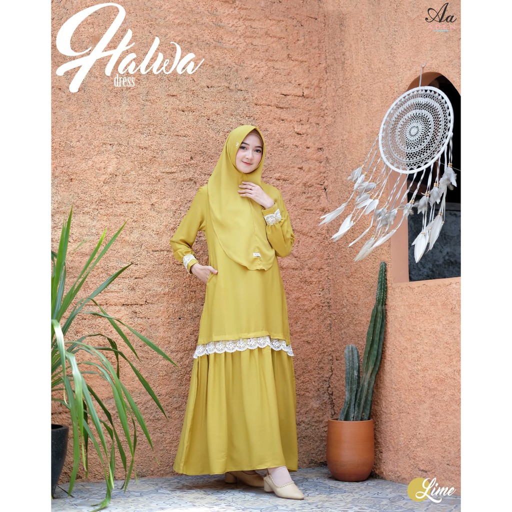 Gamis Set Khimar / Dress Syari Polos Wollycrepe NOM Halwa Ori by Aden Hijab