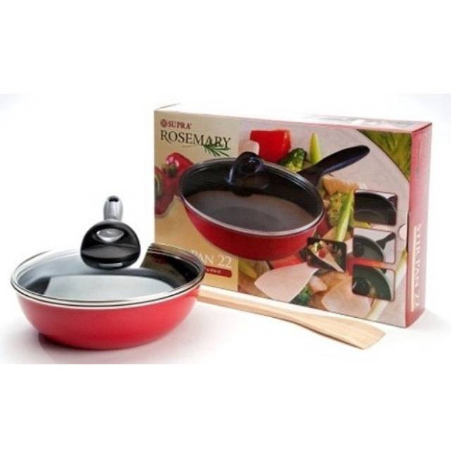 STIR PAN SUPRA 22 CM TEFLON TEBAL I WAJAN ANTI LENGKET 22cm TUTUP KACA