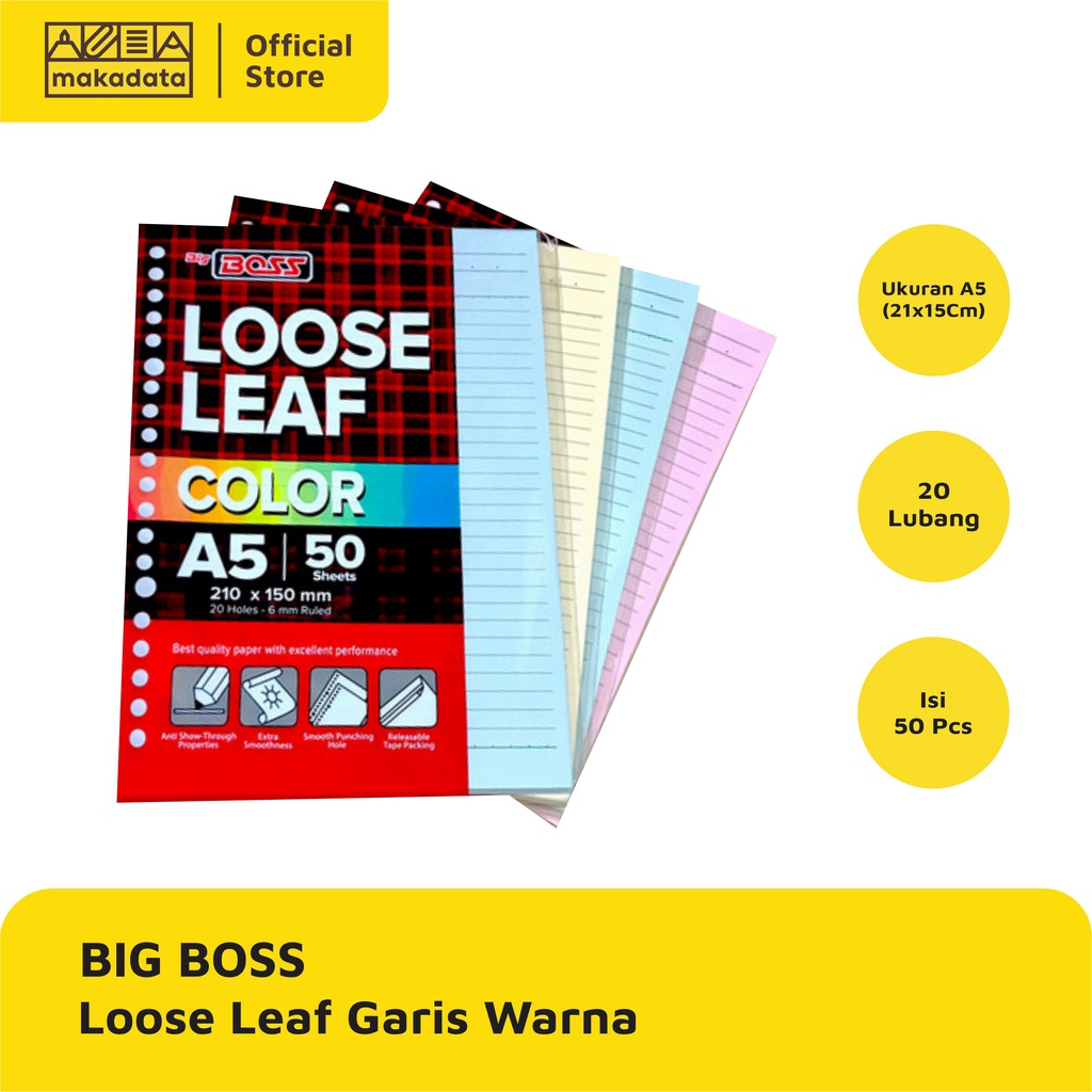 

LOOSE LEAF COLOR / KERTAS BINDER UKURAN A5 50 LEMBAR BIG BOSS WARNA MURAH