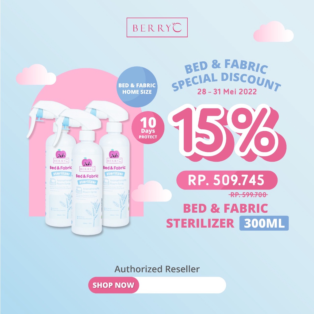 BerryC Bed &amp; Fabric Sterilizer Spray 300ML dengan Perlindungan 10 hari - Berry C Bed Spray Anti Tungau Serangga 300 ml