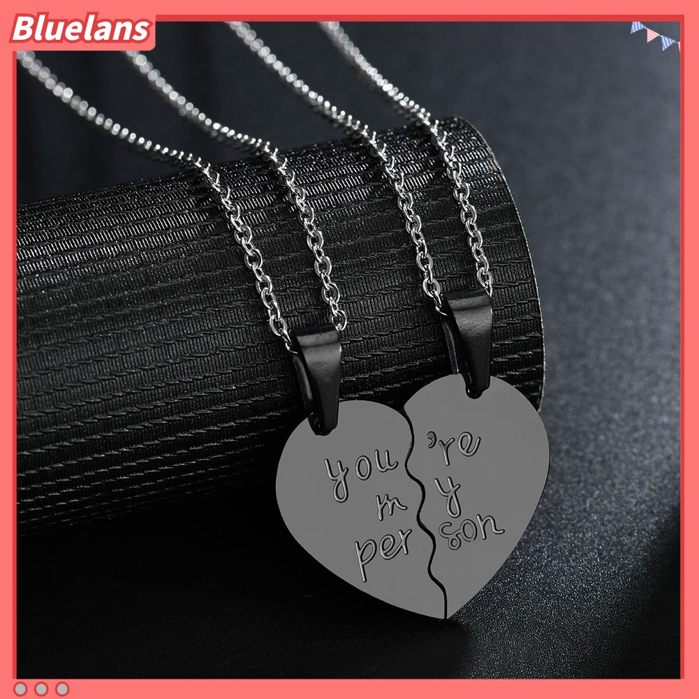 Bluelans 2Pcs You Are My Person Two Halves Couple Necklace Lovers Jewelry Romantic Gift