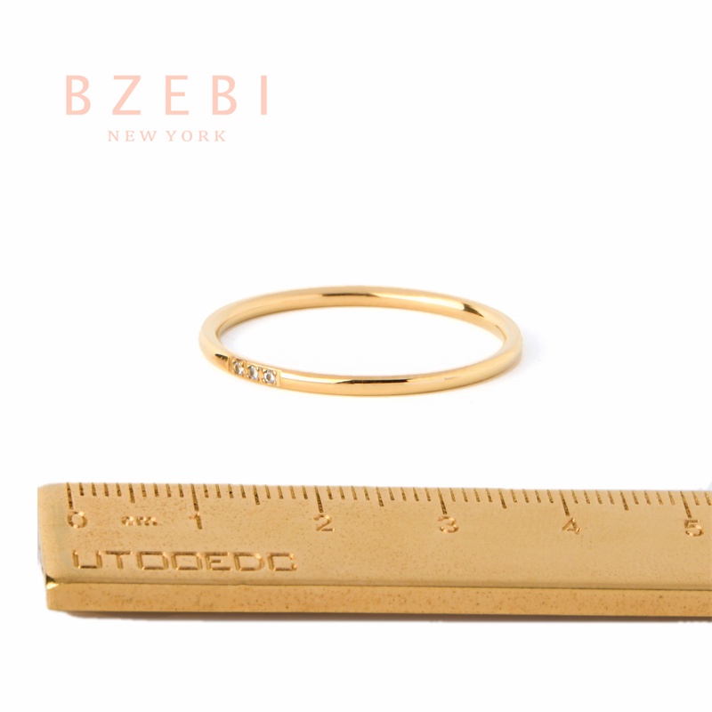 Bzebi Titaniuim Cincin Titanium Steel 18k Gold Hias Berlian Imitasi Gaya Korea Untuk Wanita 863r