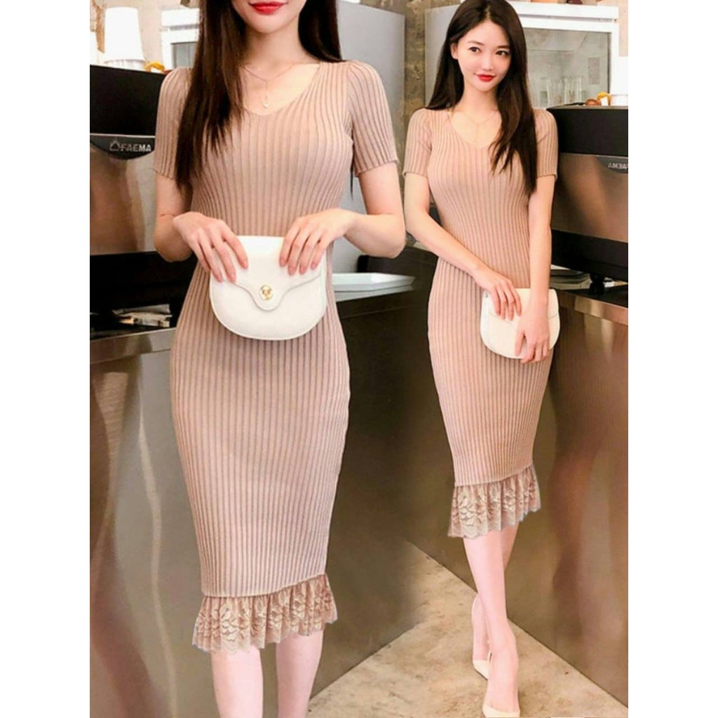 Dress Bodycon XXeliaa - Midi Dress Rajut Wanita - Dress Wanita Terbaru