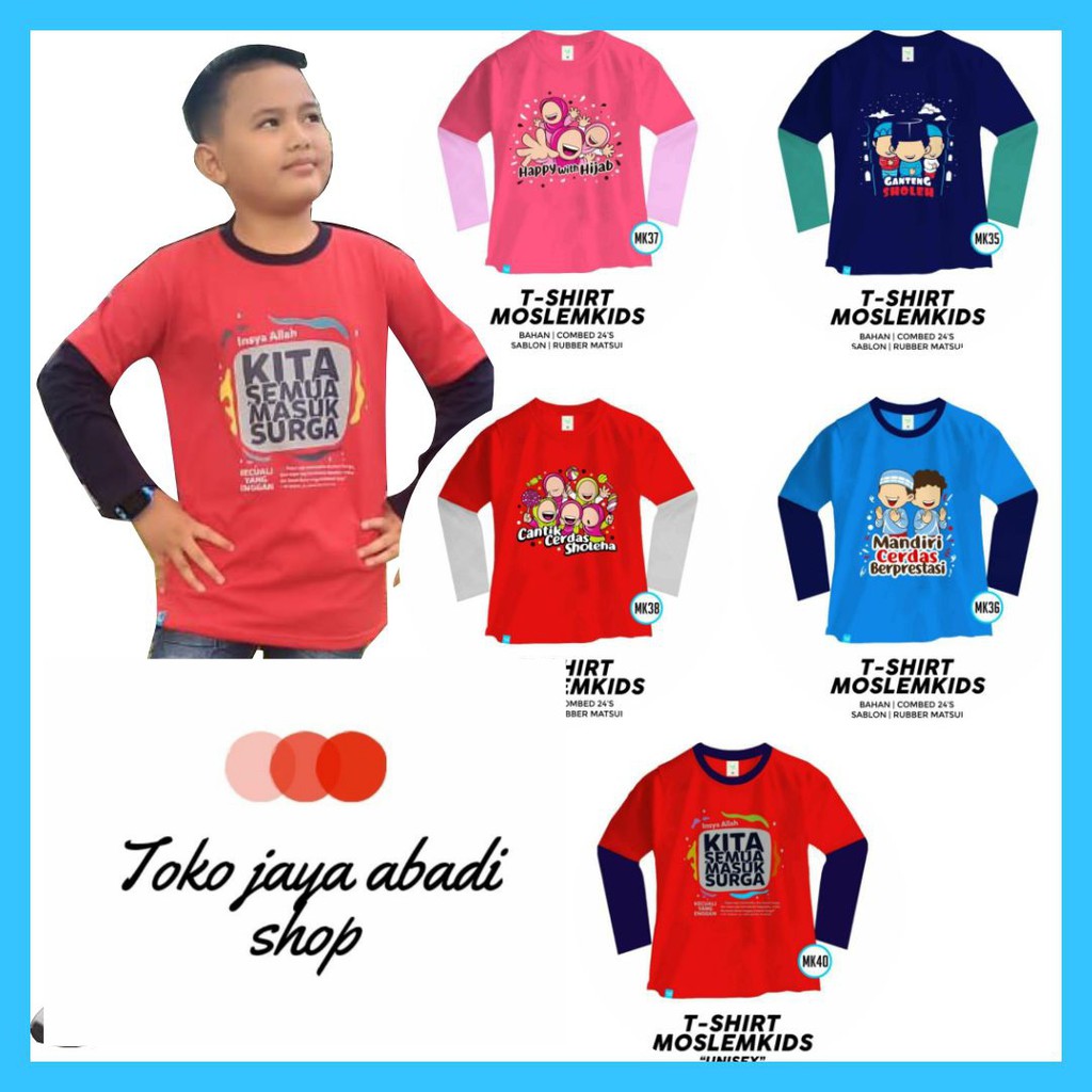 Moslemkids Kaos Anak Cotton 2-13 tahun S M L XL XXL Baju  Lengan Panjang Islami Cowo Cewe Muslim