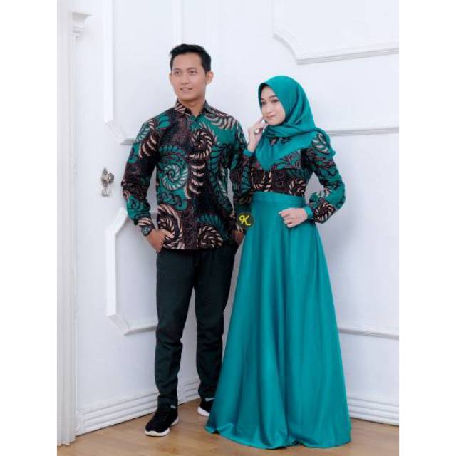 COUPLE GAMIS BATIK PUTRI MALU ,SARIMBIT BATIK  KOMBINASI VELVET