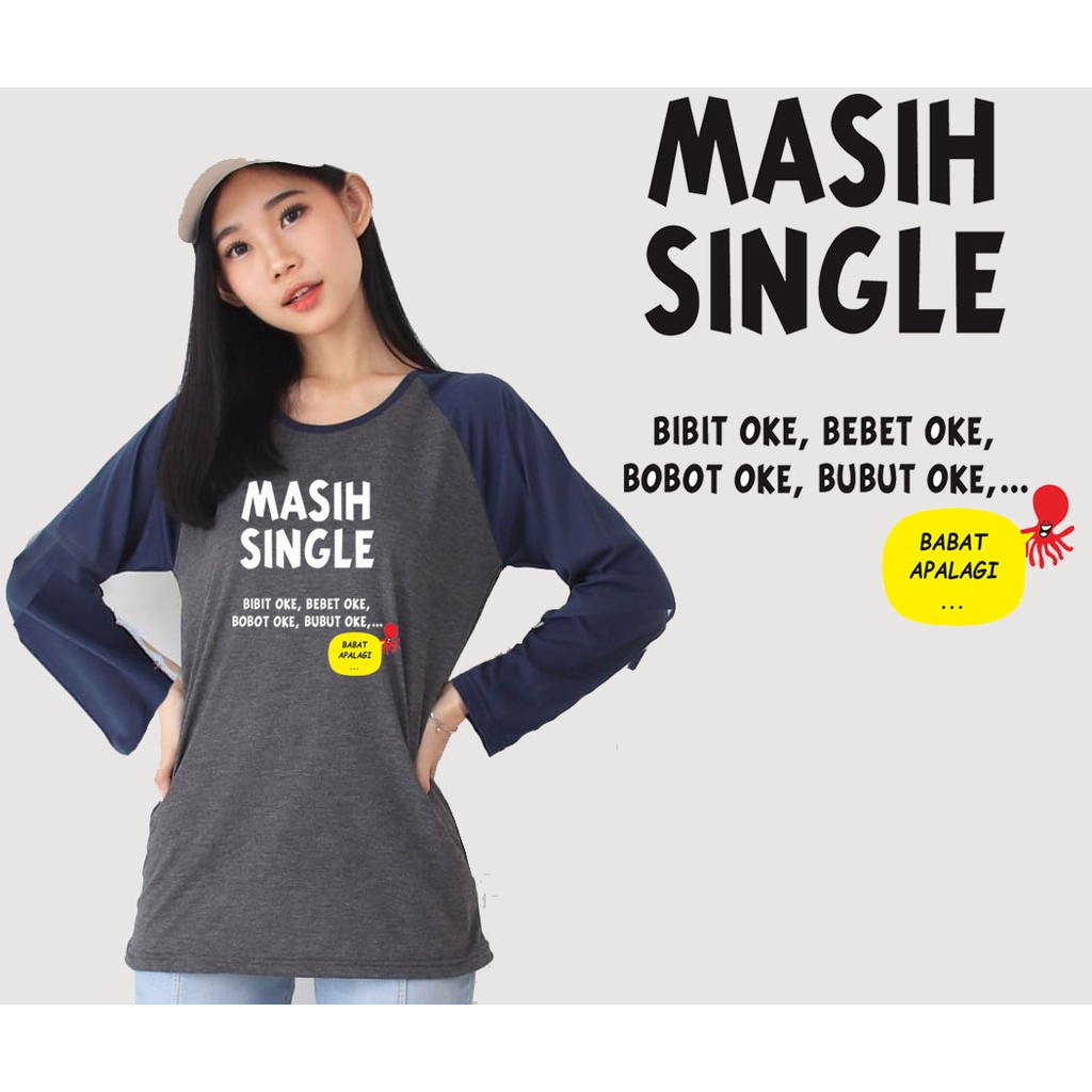 Kaos Raglan Abu Tua Lengan Panjang Gambar Masih Single