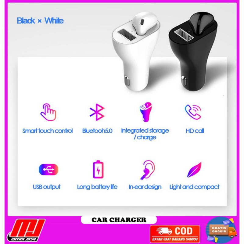 Car Charger With Headset Wireless Bluetooth