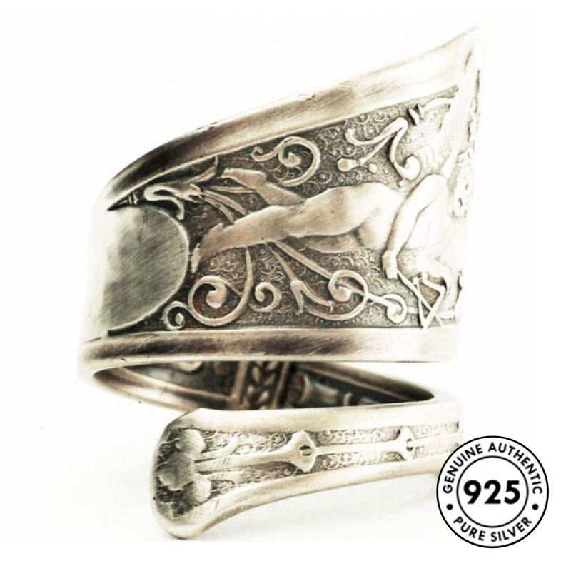 Cincin Desain Malaikat Cupid Bahan S925 Silver Gaya Retro