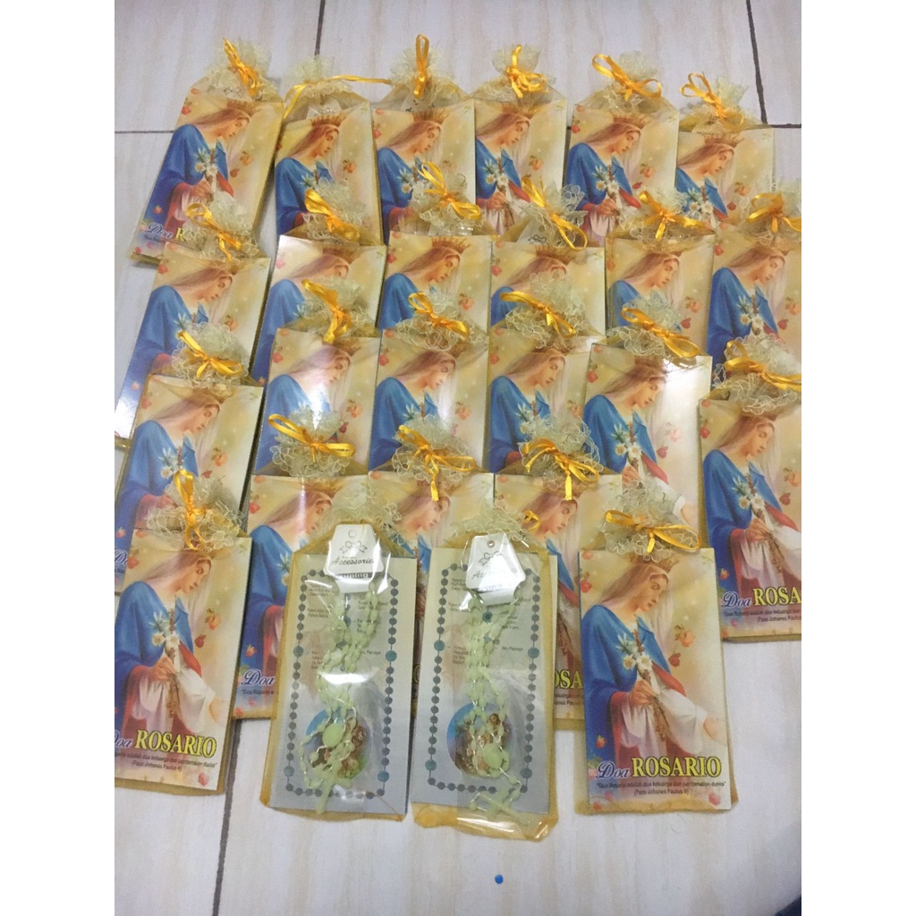 Paket Souvenir Doa Rosario Katolik / Kalung Rosario / Lembar Doa Rosario / Souvenir Murah