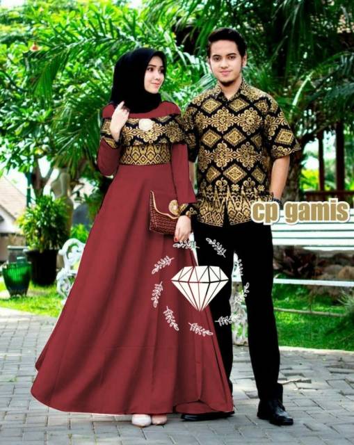 BAJU KAPEL KELUARGA CP YASMIN BATIK COUPLE MUSLIM BATIK PRADA MOSCREPE PASANGAN KEMEJA DAN GAMIS MAXY REAL PICT TREND 2022