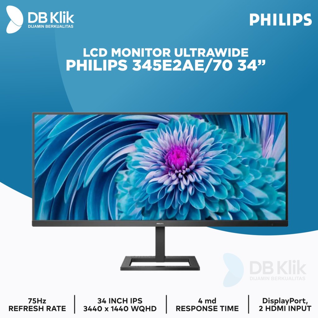 LED Monitor Gaming Philips 345E2AE70 34 Inch 75Hz Ultrawide QHD HDMI DP