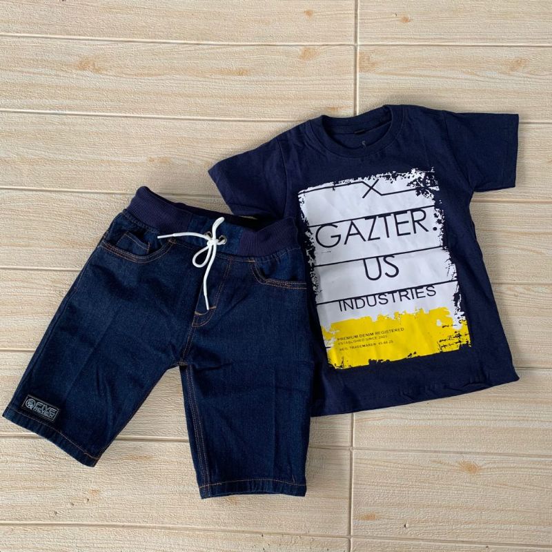Setelan Jeans Anak Laki Laki Kaos Distro Anak Laki Baju Anak Cowo 1-12 Tahun AKP Marun Setelan Anak Laki Laki Import 10 11 12 Tahun Terlaris Terbaru-Navy_gaz navy