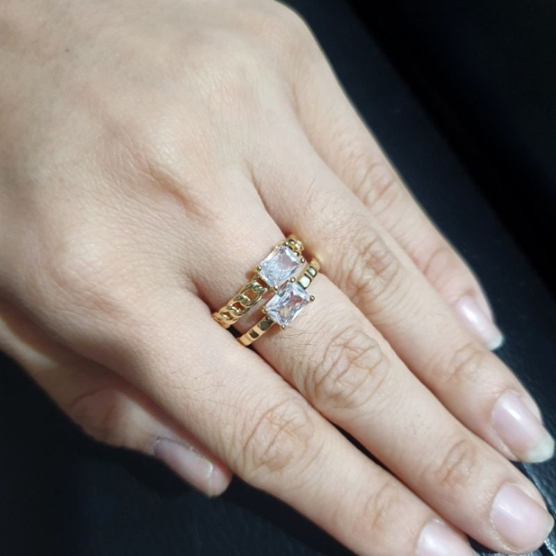 Cincin Titanium Asli mata kilau Free size model Udjust bisa setel kecil besar Anti karat anti alergi Stainless steel ori S108