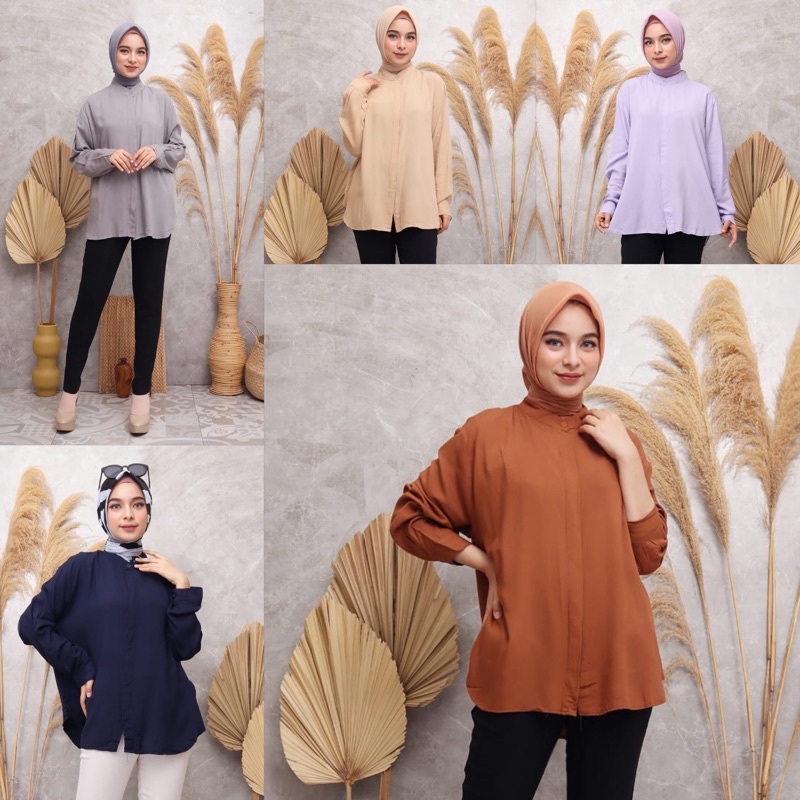 MAUDY SHIRT KEMEJA RAYON POLOS BASIC KANCING DEPAN OVERSIZED KERJA BUSUI MURAH GROSIR MODELLANO