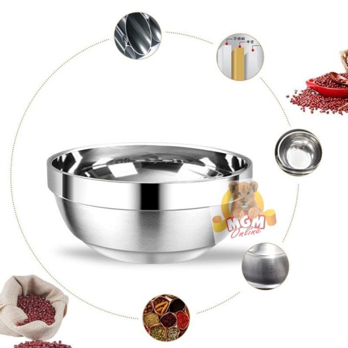16CM PLATINUM DOUBLE Mangkok mei Mangkok Stainless ANTI PANAS 2layer