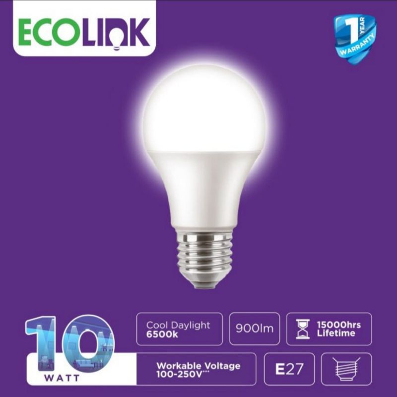 Lampu LED Bulb 10W Ecolink Garansi 1 Tahun 10 Watt W Super Terang Bohlam co link