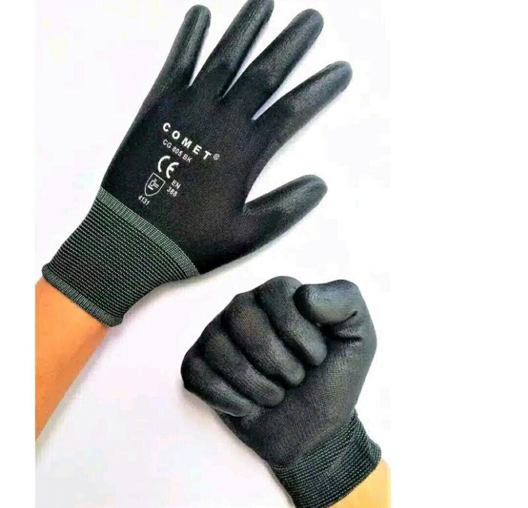 Sarung Tangan Karet Palm Fit Glove Comet Cg805 Pu Mekanik Industri Hitam Nylon Polyurethane Safety