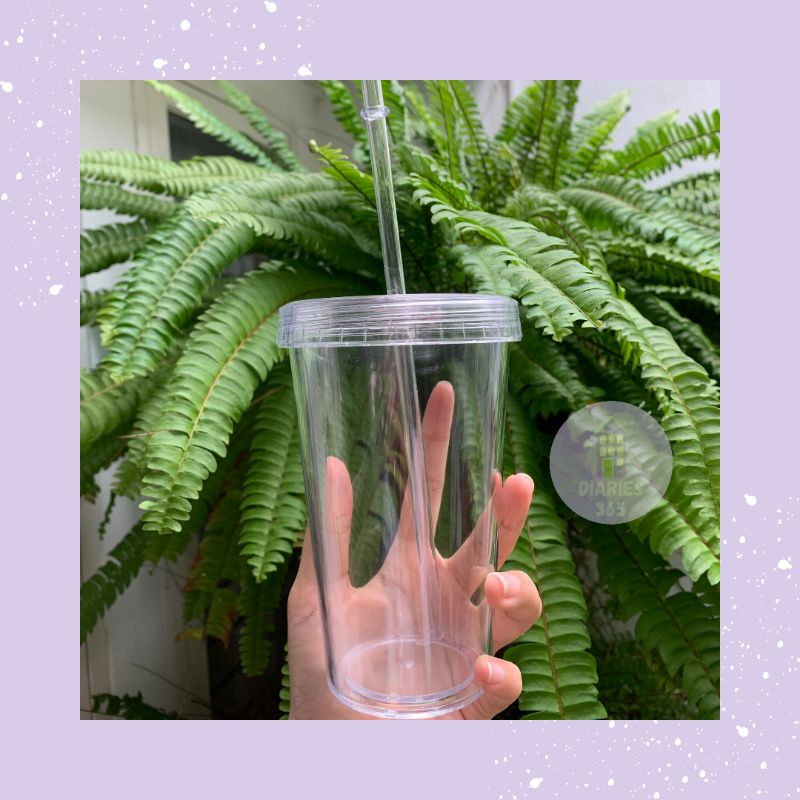 Tumbler Polos Transparan (botol minum + sedotan)
