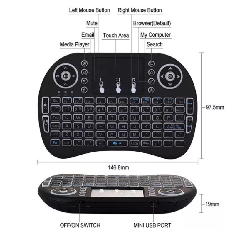 Keyboard Mini TV Box i8 Wireless TouchPad