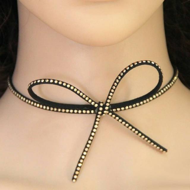 Kalung choker korea pita rivet emas