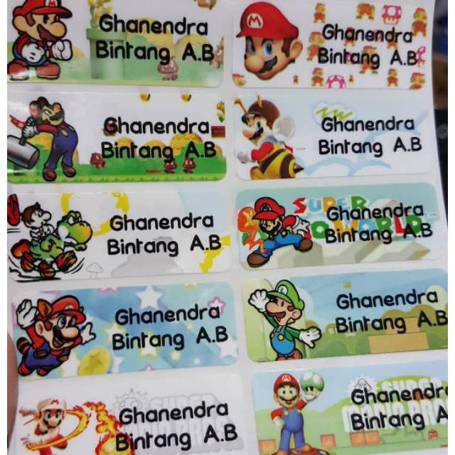 

Mario Bross Label nama sticker label name waterproof