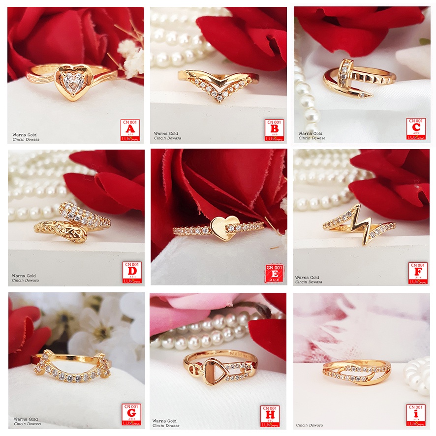 CN 001 Cincin Wanita Dewasa Zirkon Perhiasan Imitasi Lapis Emas 18K - Cincin Emas Xuping Murah Luxx