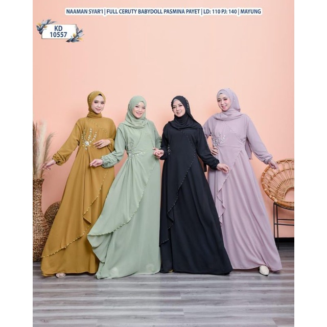 (ISI 4 PCS) KD 10557 NAAMAN - GAMIS SYARI FULL CERUTY BABYDOLL PAYET SET PASMINA BY TRESNA MUSLIM