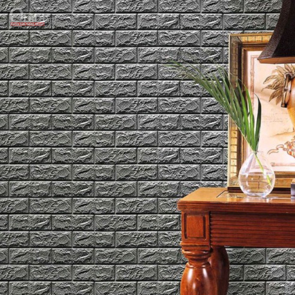 Wallpaper 3D Modern Foam Batu Bata Ukuran 70 X 77 Wall Sticker 3DQT-05-silver