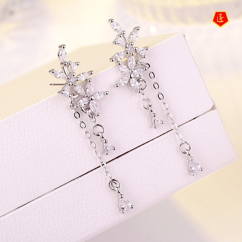 [Ready Stock]Flower Tassel Earrings Female Temperament Elegant