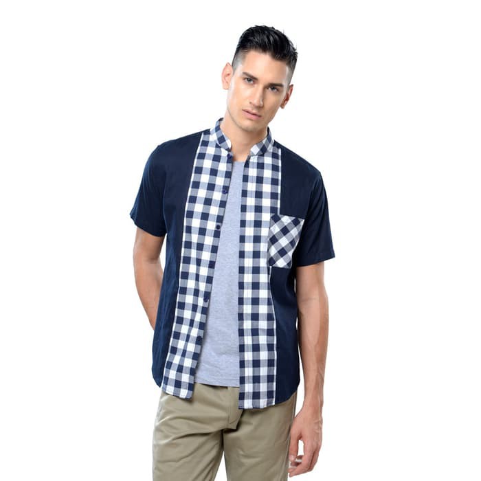 Mezora Kemeja Koko Pria Lengan Pendek - Regis Navy Shirt