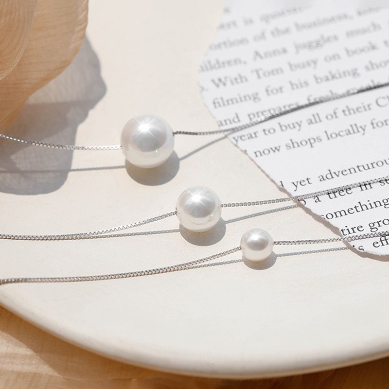 Korean Women Charm Elegant Dainty White Single Gold Pearl Pendant Necklace /Fresh Style Small Ball Simulated Pearl Clavicle Necklace