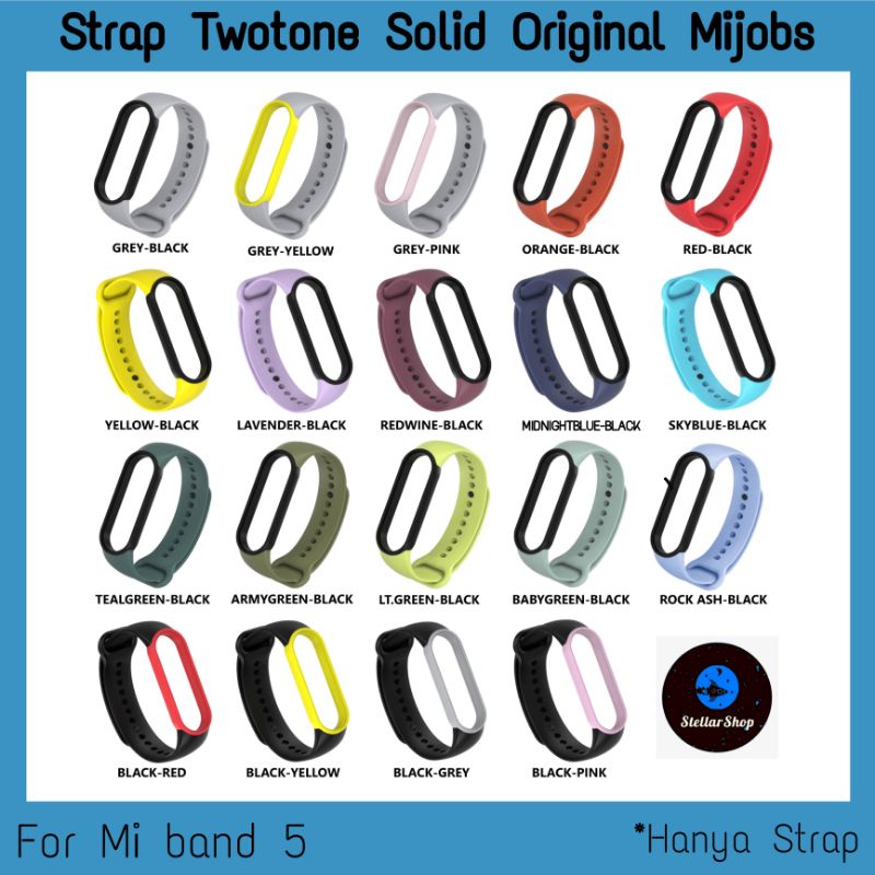 Strap Pengganti Two Tone Solid Mi Band 5/6 dan Amazfit Band 5 Silicon Original Mijobs