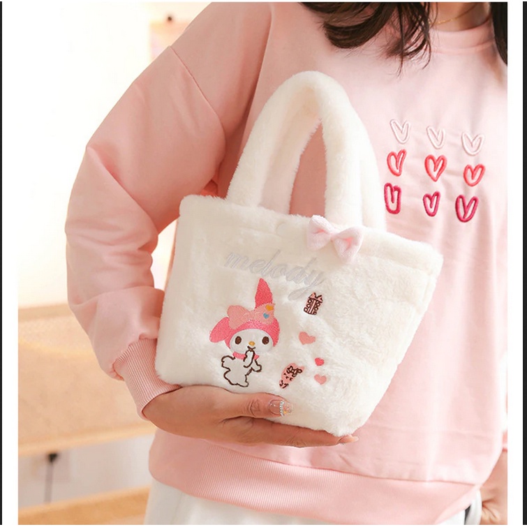 Kawaii Sanrio Tas Mewah Kitty Melody Cinnamoroll tote Boneka mini Anime Tas Tangan Kartun Lotso Beruang Ransel Mewah untuk Hadiah Anak Perempuan